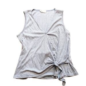 Love Wins Size Medium M Faux Wrap Top Blouse Blue Ribbed Knot Casual Trendy